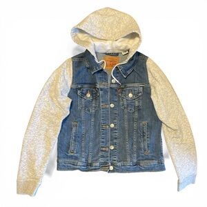 Levi's Hybrid Original Trucker Jacket Indigo Denim Gray Hoodie Kids Size Medium